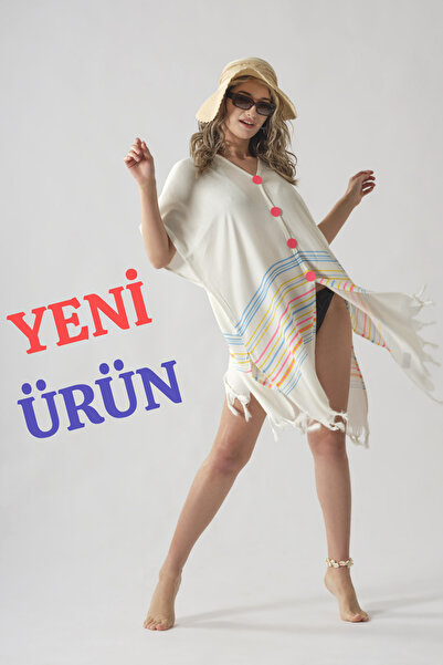 ROZET TEKSTİL فستان شاطئ صيفي من القطن بأزرار وردية مقاس قياسي