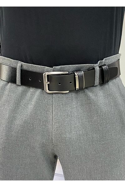 Gesa Men's 100% Genuine Leather Black Premium Men's Belt 4 cm