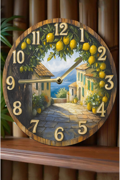 kutuTR ساعة حائط MDF بطابع حديقة الليمون المتوسطية - آلية صامتة ثلاثية الأبعاد sdw2013
