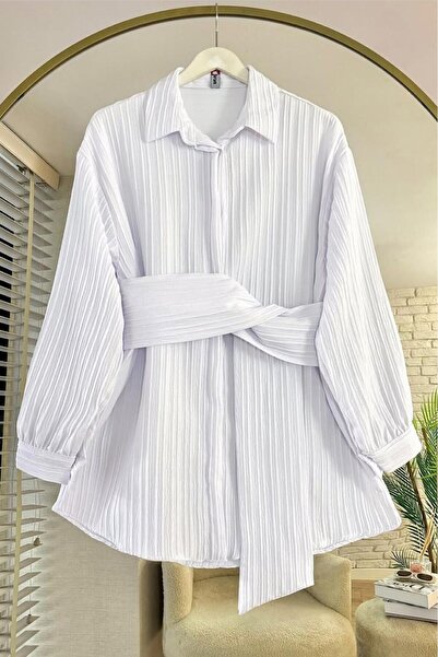 HİFADEN Γυναικείο μακρυμάνικο πουκάμισο Hijab με λεπτομέρεια ζώνης