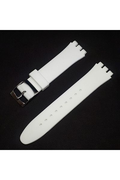 onlinekordon Swatch 19mm Compatible White Silicone Watch Band Strap