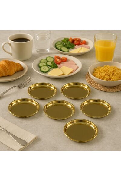 Kitchen Line 6 Pcs Metal Presentation Plate Sweet Cookie Serving Plate Gold