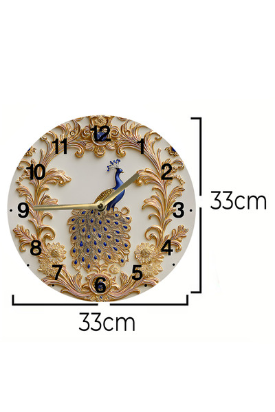 kutuTR Altın Detaylı Tavus Kuşu MDF Duvar Saati – 3D Görünümlü Sessiz Dekoratif Saat sdw2019