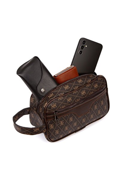 Newish Polo Erkek Desenli Siyah Vegan Deri Portföy-clutch Traş/makyaj Ve El Ç...