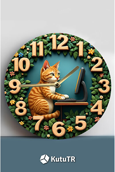 kutuTR Sessiz Yuvarlak Ahşap Duvar Saati, Kuvars Hareketli 3d Görünümlü 2d Saat Sdw