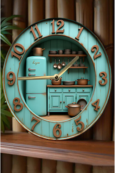 kutuTR 3D Mutfak Temalı MDF Duvar Saati - Nostaljik Tasarım & Sessiz Mekanizma sdw2010