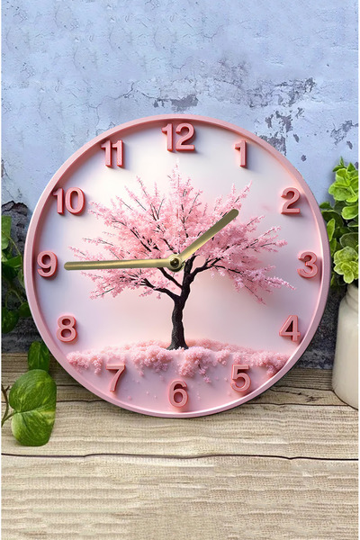 kutuTR 🌸 Blossom Time – 3D Görünümlü Çiçek Ağacı MDF Duvar Saati 🕒 sdw270
