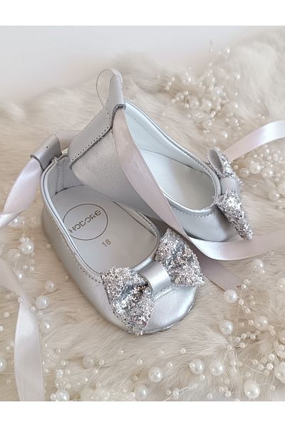 Hodore Perla Silver Genuine Leather Baby Loafer Ballet Shoes