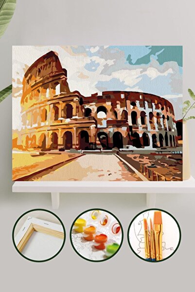 Palmiye Hobi Sanat Kırtasiye Sayılarla Boyama 40x50 Cm Tuval Seti Fırça Boya Dahil Çıtaya Gerili - Roma