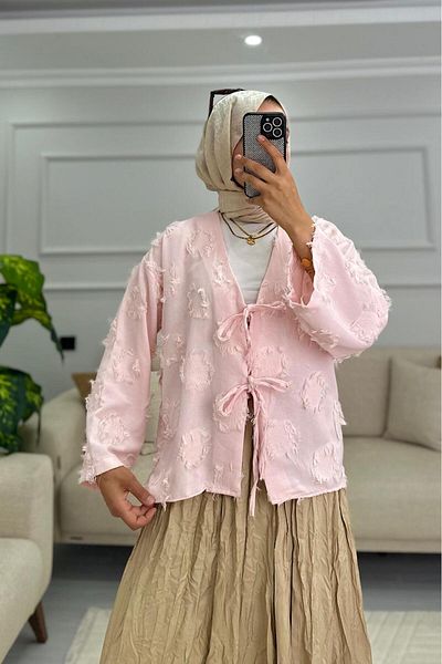 HİFADEN Дамско кимоно с пискюли и вратовръзка