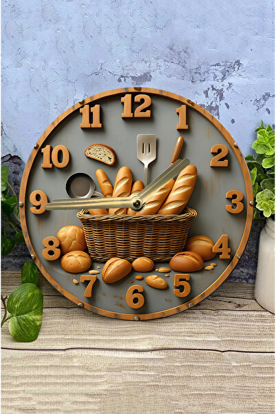 kutuTR Sessiz Yuvarlak Ahşap Duvar Saati, Kuvars Hareketli 3d Görünümlü 2d Saat MUTFAK SERİSİ