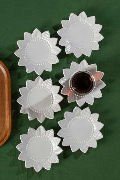 Porsima 2338 Set of 6 Porcelain Tea Plates with Sun Motif White - 11,5cm