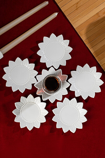 Porsima 2338 Set of 6 Porcelain Tea Plates with Sun Motif White - 11,5cm