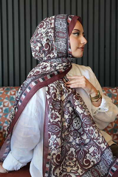 AFVENTE Ethnic Pattern Μπορντό μαλακό βαμβακερό σάλι