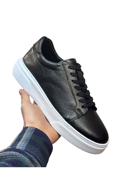 Greyybull Shoes adidași negri pentru bărbați-adidași din piele neagră