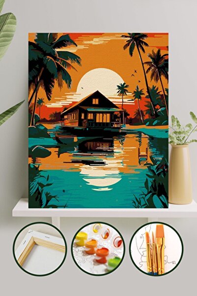 Palmiye Hobi Sanat Kırtasiye Sayılarla Boyama 40x50 Cm Tuval Seti Fırça Boya ...