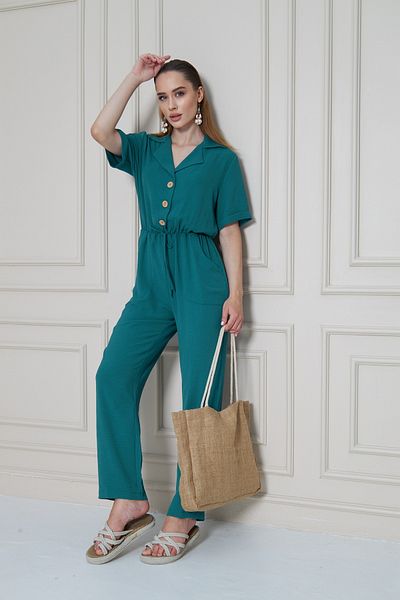 Pasaklı Giyim Women's Oil Button Pocket Waist Drawstring Belt Short Sleeve Jacket Collar Casual Jumpsuit 2622374