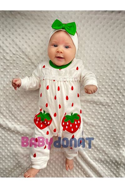 candar 3-9 Months Strawberry Model Baby Girl Romper White