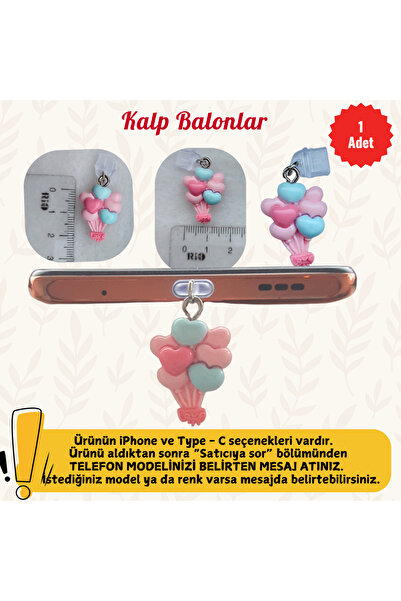 MUTLUYÜZ Balonlar Telefon Şarj Portu Toz Tıpası Süsü, Telefon Aksesuar, Charm, Hediyelik Android, Iphone