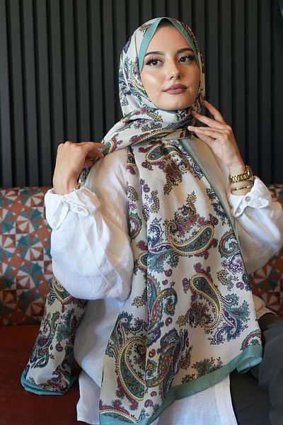 AFVENTE Μαλακό βαμβακερό σάλι Paisley Pattern Mint