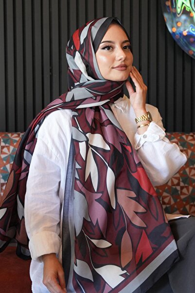 AFVENTE Leaf Pattern Burgundy Soft Cotton Shawl