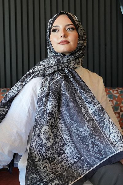 AFVENTE Ethnic Pattern Μαύρο μαλακό βαμβακερό σάλι