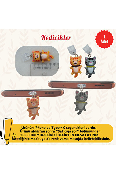 MUTLUYÜZ Kediler Telefon Şarj Portu Toz Tıpası Süsü, Telefon Aksesuar, Charm, Hediyelik