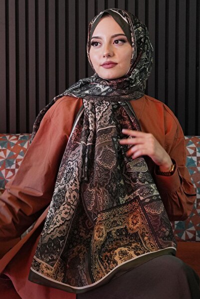 AFVENTE Ethnic Pattern Χακί μαλακό βαμβακερό σάλι