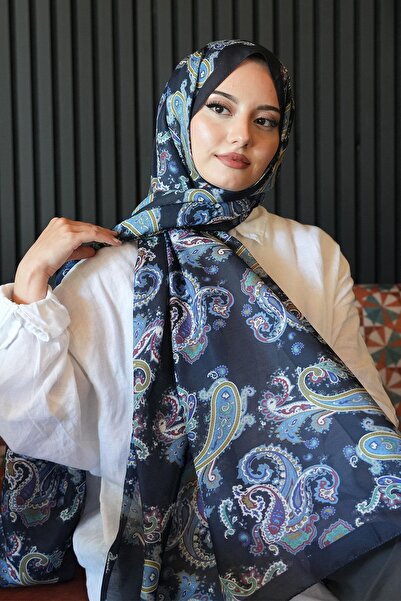 AFVENTE Μαλακό βαμβακερό σάλι Paisley Pattern Navy Blue