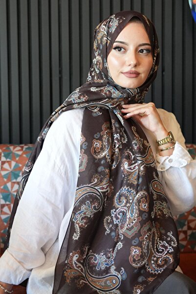 AFVENTE Памучен шал с пейсли шарки и горчиво кафе