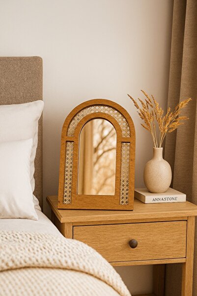 arykanda Simena Makyaj Aynası - Hazeran Ayna - Rattan Ayna - Ahşap Ayna