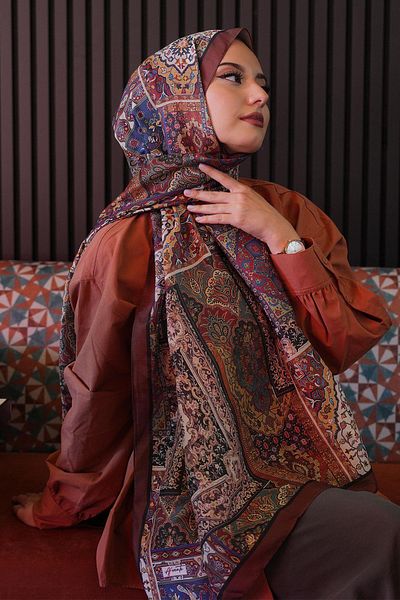 AFVENTE Ethnic Pattern Tan Μαλακό βαμβακερό σάλι