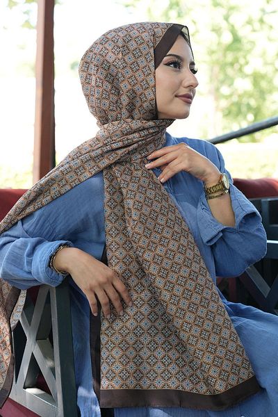 AFVENTE Mosaic Pattern Chocolate Soft Cotton Shawl