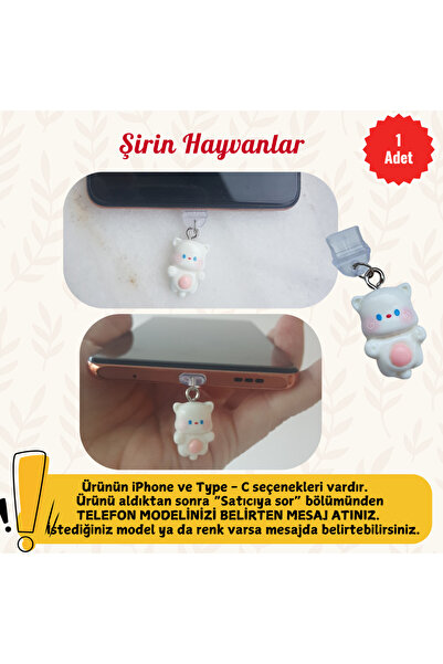 MUTLUYÜZ Tatlı Hayvanlar Telefon Şarj Portu Toz Tıpası Süsü, Telefon Aksesuar, Charm, Hediyelik