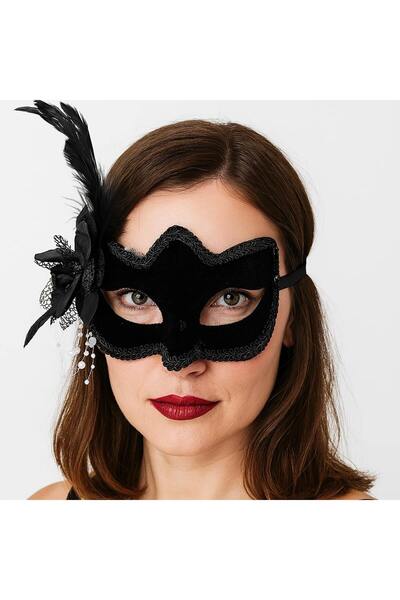 samur parti parti aksesuar & kostüm Siyah Renk Yandan Tüylü Beyaz İncili Süet...