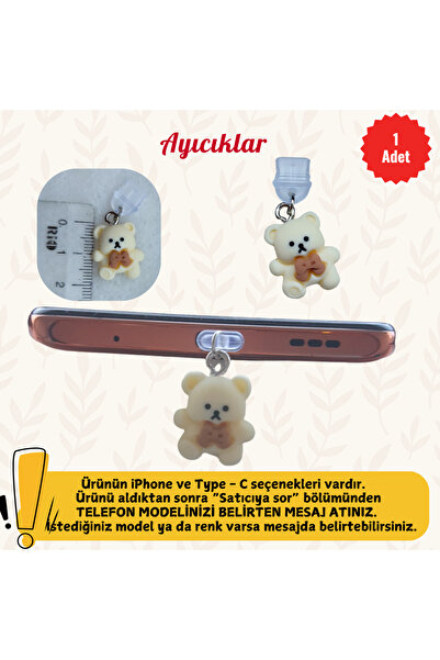 MUTLUYÜZ Ayıcıklar- Telefon Şarj Portu Toz Tıpası Süsü, Telefon Aksesuar, Charm, Hediyelik Iphone Android