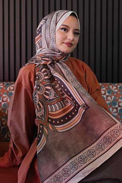 AFVENTE Γεωμετρικό σχέδιο Μπεζ μαλακό βαμβακερό σάλι