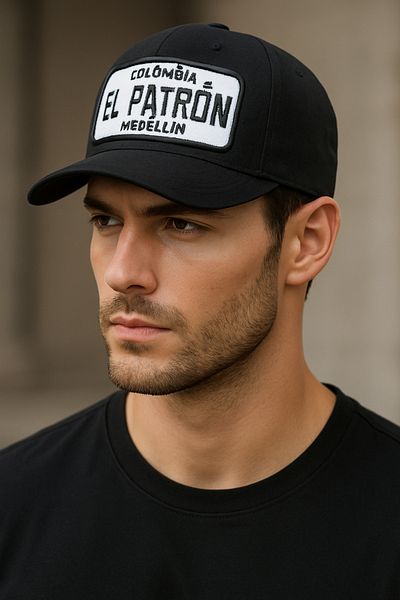 CosmoOutlet Medellin Colombia Unisex Black-White Cap - Adjustable with Plate and Back