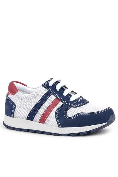Rakerplus Pantofi sport pentru copii din piele naturală, albastru bleumarin, alb, cu fermoar