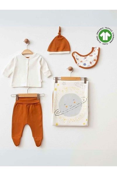Zekids Baby Boy Organic Cotton Planet Printed Blanket 5 Piece Hospital Release