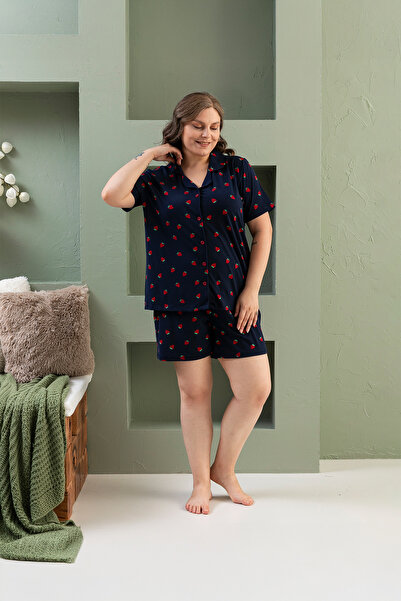 nisaNCa Plus Size Short Sleeve Milan Shirt Pajama Set - Super Soft Fabric- Strawberry Pattern Pajamas
