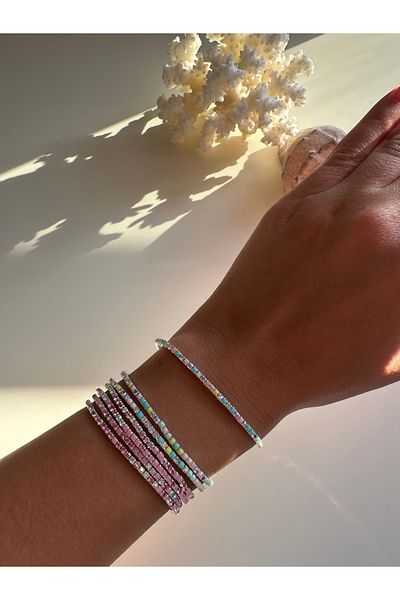 GLARE JEWELRY Pink and Colored Stone 2-Piece Flexible Stainless Steel Bracelet