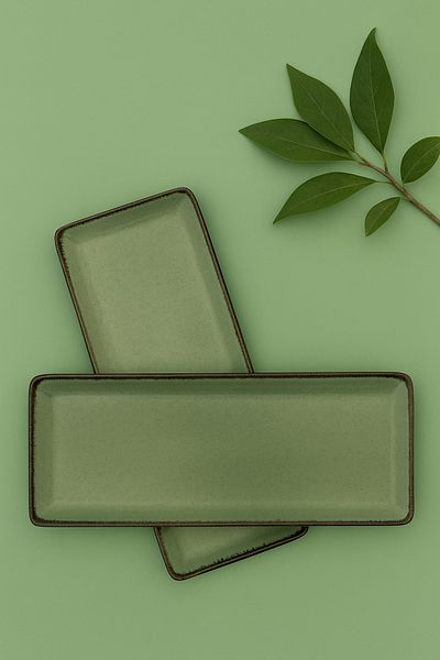 Kütahya Porselen Modern Series Green Patterned 35*15 Cm Chicken World Kayak Plate