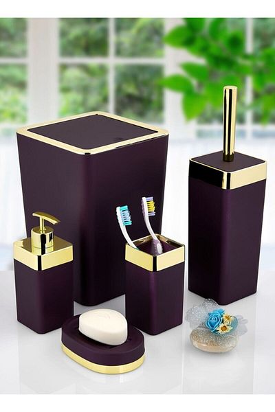 İmera 5 Piece Soft Purple Gold Bathroom Set