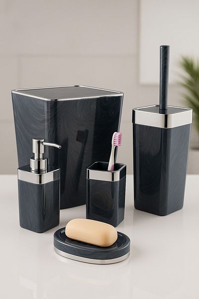 İmera Acrylic 5 Piece Square Bathroom Set Bright Grey-silver