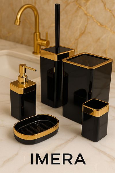 İmera Acrylic 5 Piece Square Bathroom Set Shiny Black-gold
