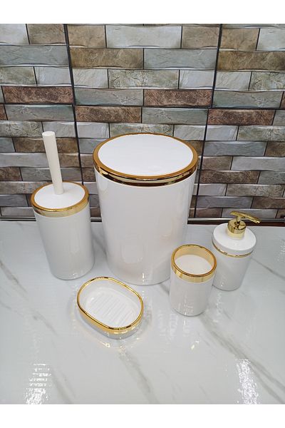 İmera Acrylic 5 Piece Bathroom Set Round Glossy White-(HARD PLASTIC)