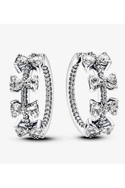 POSEİDONS JEWELLERY Poseidons Jewellery Işıltılı Fiyonk Sıralı Halka 925 Ayar Küpe