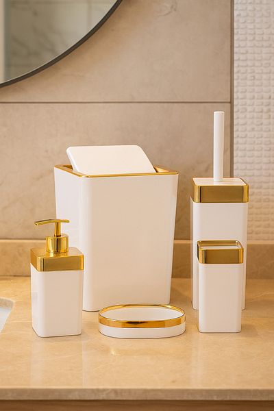 İmera Acrylic 5 Piece Square Bathroom Set Bright White-gold
