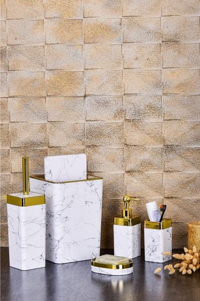 Kalbelek High Quality Soft Texture Meremer Pattern Granite Model Square 5 Piece Bathroom Set